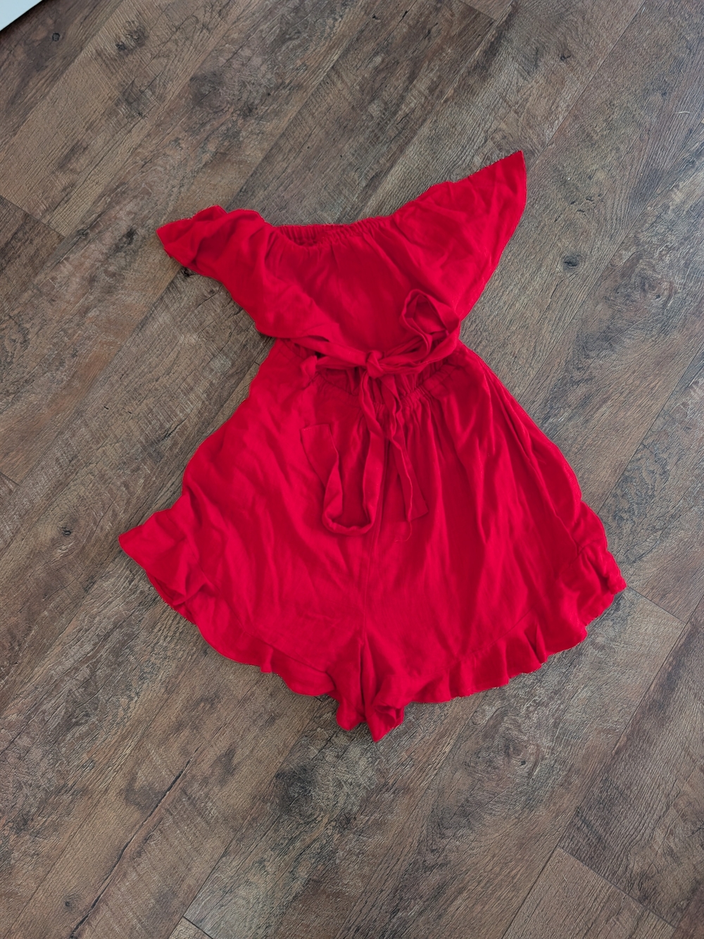 Cato Red Off-Shoulder Ruffle Tie-Waist Romper